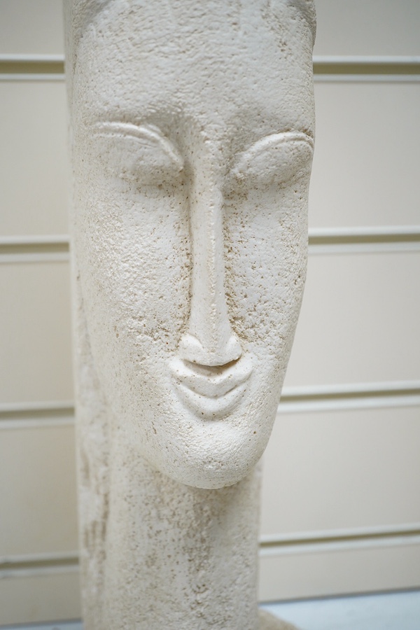 After Modigliani (1884-1920), a studio potted tete de femme, with booklet, 47cm high. Condition - good